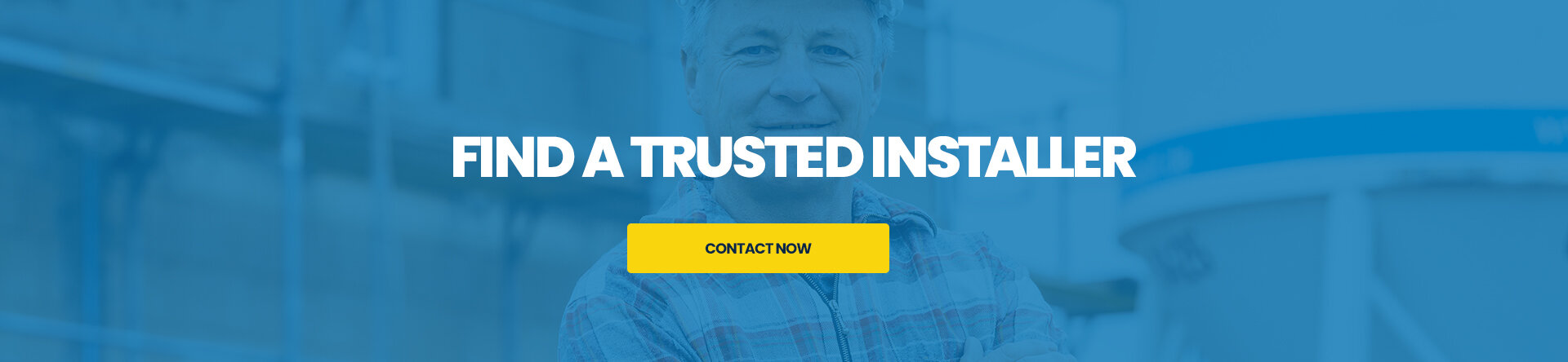banner with the message find a trusted installer and contact now button, showing a professional in the background, promoting EWI Store as a company specialising in external wall insulation and trusted render installers