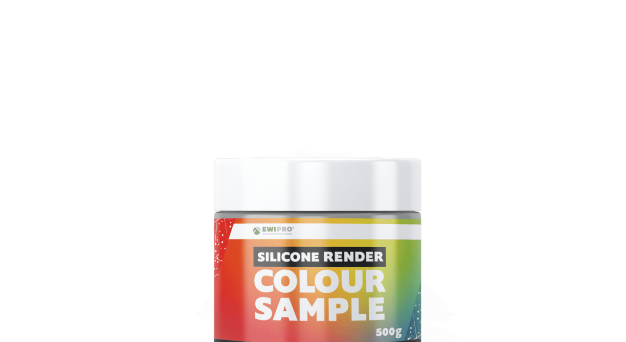EWIPro Silicone Render Colour Sample in a 500g tub, used for testing colour finishes before full application on external wall insulation systems