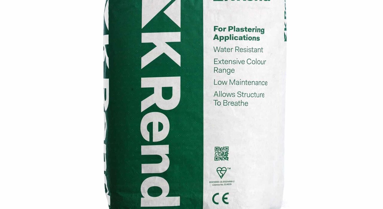 Bag of K Rend render for plastering applications, designed for external wall insulation systems with water-resistant, breathable properties and a wide colour range