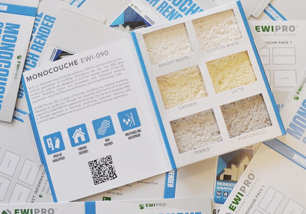 Monocouche scratch render colour samples by EWI Pro, designed for use with external wall insulation systems, ideal for rendering and home insulation companies like EWI Store.