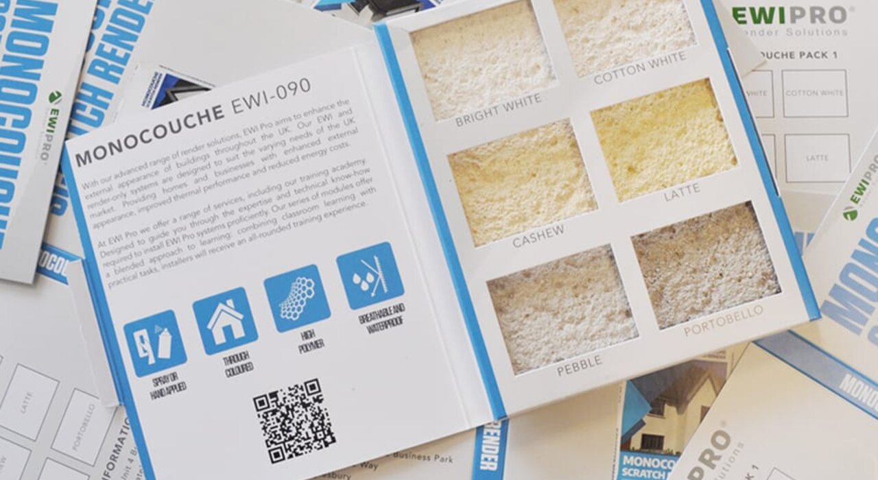 Monocouche scratch render colour samples by EWI Pro, designed for use with external wall insulation systems, ideal for rendering and home insulation companies like EWI Store.