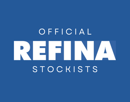 Official Refina stockists badge on a blue background, indicating that EWI Store is an authorised supplier of professional plastering and rendering tools from Refina.