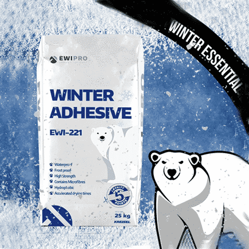 EWI Pro Winter Adhesive EWI-221 – a frost-proof, waterproof, high-strength adhesive ideal for cold-weather external wall insulation, available at EWI Store.