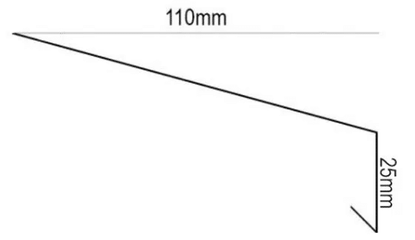 Technical line drawing of a metal window sill profile, showing a 110mm projection and 25mm drip edge. This type of profile is commonly used in external wall insulation systems to direct water away from façades—available through EWI Store for professional rendering and insulation installations.