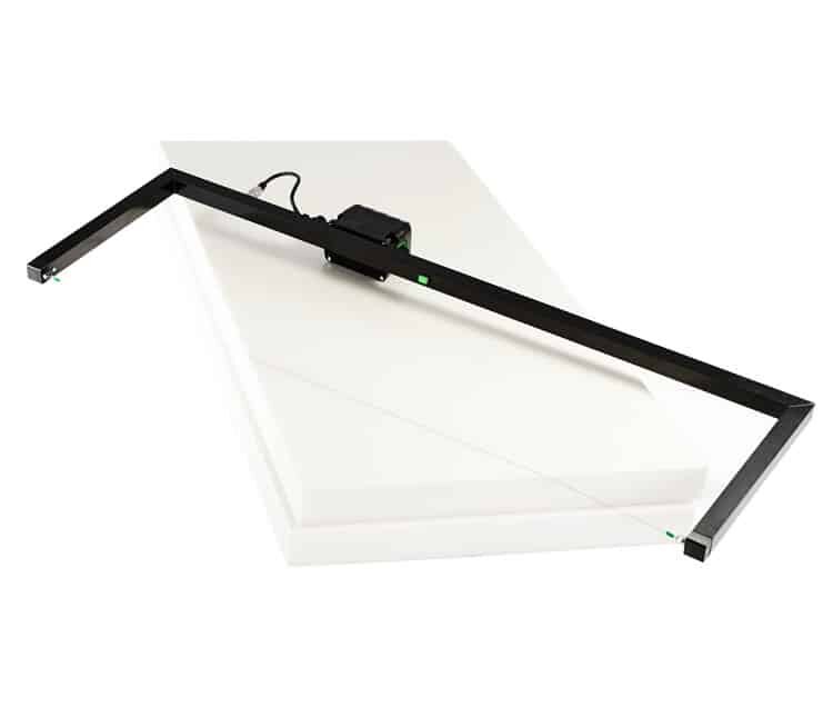 Electric hot wire foam cutter placed on top of EPS insulation boards, designed for precise and clean cutting during external wall insulation installations. Available from EWI Store, ideal for installers working with polystyrene or similar insulation materials.