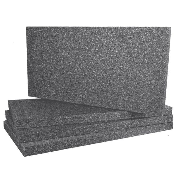 Close-up of graphite-enhanced EPS insulation boards, recognised by their dark grey colour and fine bead structure. These lightweight boards offer improved thermal performance over standard EPS and are widely used in external wall insulation systems. Available from EWI Store, ideal for energy-efficient façade upgrades.