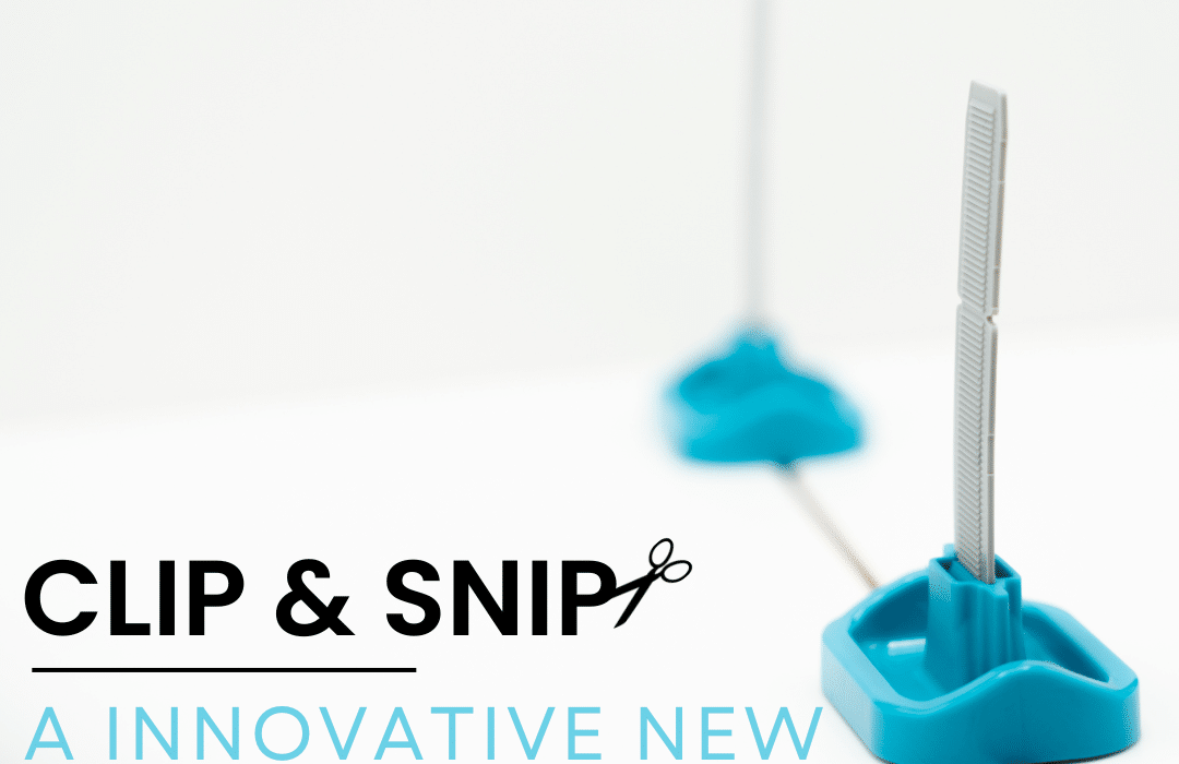 Close-up of a tile levelling clip and wedge system with the slogan "Clip & Snip – A Innovative New Way to Level Up." These tools are used to ensure perfectly aligned and level tile installations. Such precision systems are ideal for professional tilers and are available from suppliers like EWI Store.