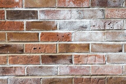 Close-up of a brick wall with visible signs of efflorescence and weathering. EWI Pro breathable renders and primers, available from EWI Store, are designed to protect masonry by preventing water ingress while allowing trapped moisture to escape—ideal for solid and cavity walls alike.