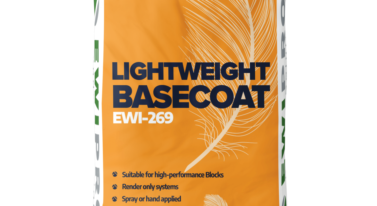 Bag of EWI Pro Lightweight Basecoat (EWI-269), ideal for render-only systems. Available from EWI Store, this easy-to-apply, highly workable basecoat is designed for high-performance blocks and insulation boards, offering superior adhesion and breathability.