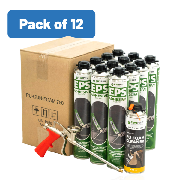 EWI Pro EPS Adhesive - Bulk Bundles - Pack of 12 Pack of 12 (12x EWI-240 + 1x EWI-243C + 1x Foam Gun)