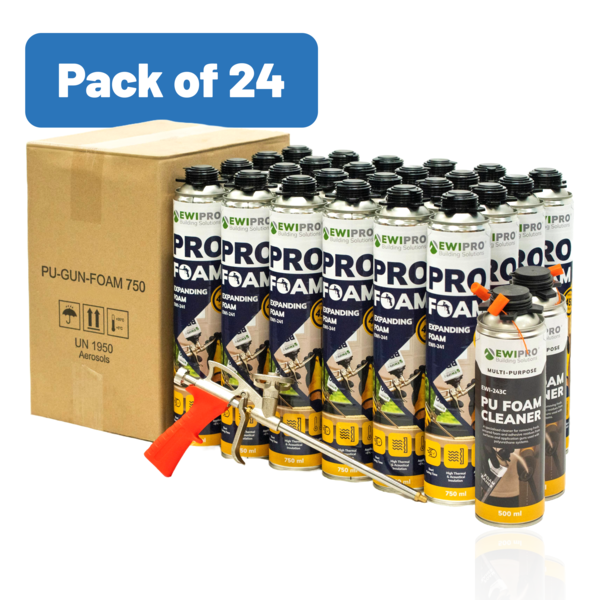 EWI Pro PRO FOAM - Expanding Foam Bulk Bundle - Pack of 24 Pack of 24 (24x EWI-241 + 2x EWI-243C + 1x Foam Gun)