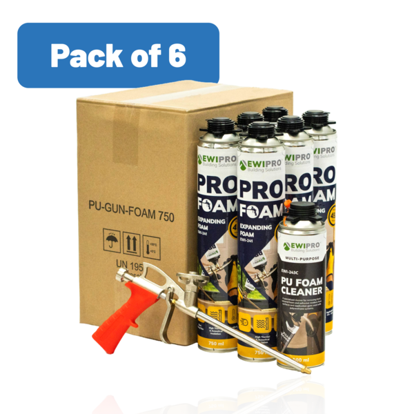 EWI Pro PRO FOAM - Expanding Foam Bulk Bundle - Pack of 6 Pack of 6 (6x EWI-241 + 1x EWI-243C + 1x Foam Gun)