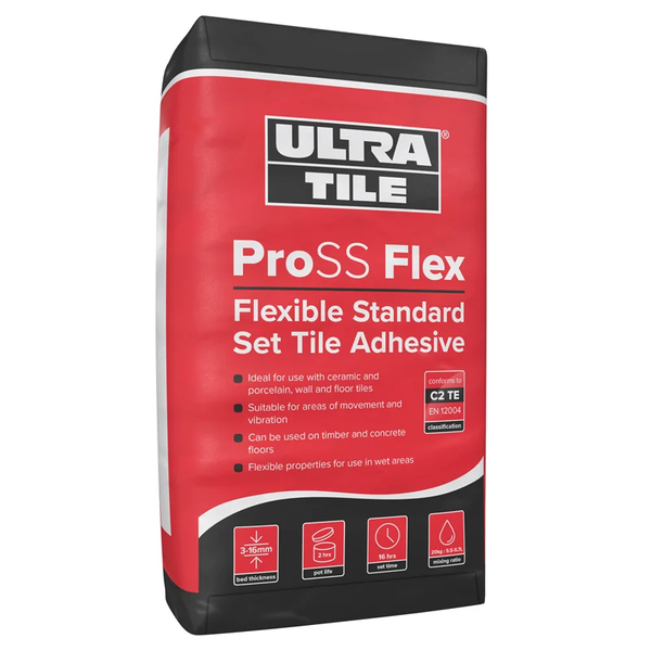 Ultra Tile ProSS Flex - Flexible Standard Set Tile Adhesive - 20kg Grey Pallet of 50 Bags Grey Pallet of 50 Bags