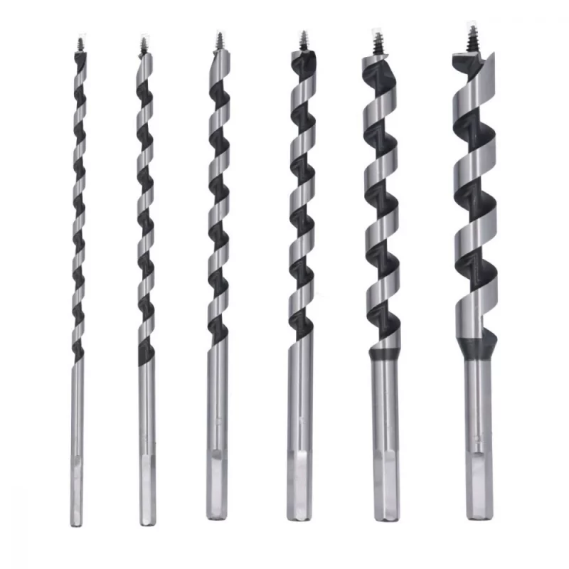 Auger drill bit set with wooden case