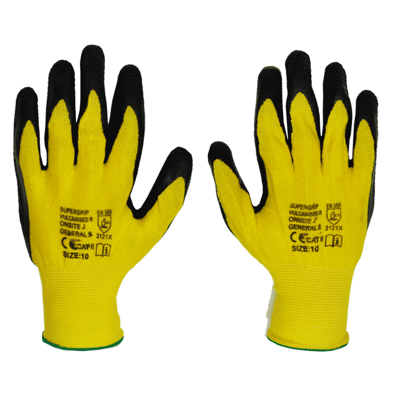 Yellow latex work gloves