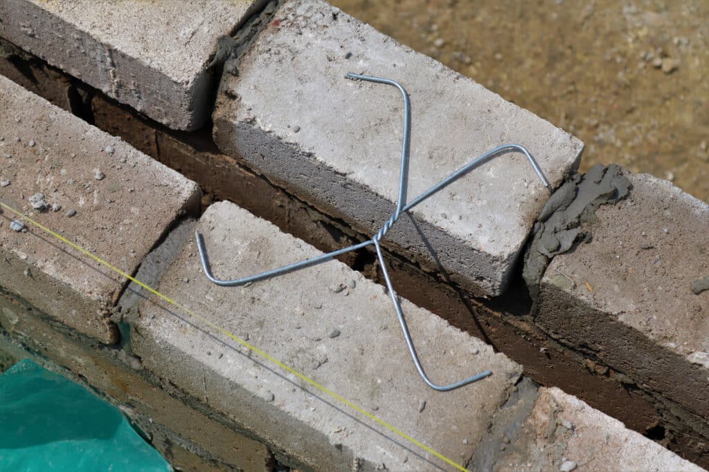 A cavity wall with wall ties
